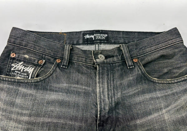 ステューシー STUSSY × LEVI'S リーバイス SS502 ダメージ加工 リペア加工 デニム ジーンズ 黒 ロゴ デニム ブラック 30 104MB-337