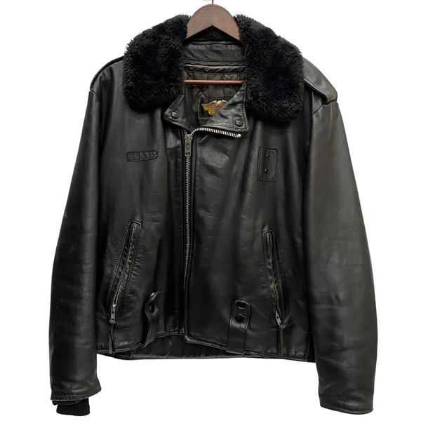 【曜日割引対象外】 ハーレーダビッドソン HARLEY-DAVIDSON 襟ボア ダブルライダース レザー ジャケット ブラック 38サイズ 201MT-4499 VB