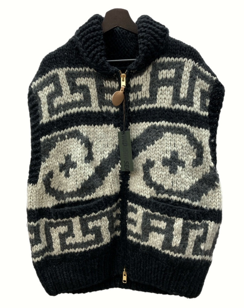 ウィンダンシー WIND AND SEA COWICHAN KNIT VEST カウチン ニット ベスト アウター ダブルジップ 黒  WDS-O-ATWK-24-Q4-KN-02 ベスト 総柄 ブラック Lサイズ 104MT-602 | 古着通販のドンドンサガール