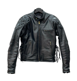 カドヤ KADOYA EVO パデッドライダース シングル ライダースジャケット レザージャケット サイドレース レースアップ 牛革 黒 　 ジャケット 無地 ブラック Lサイズ 104MT-2130