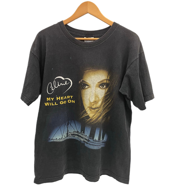 ヴィンテージ vintage 90's 90s Celine Dion My Heart Will Go On Titanic ©1999 セリーヌ ディオン アーティスト タイタニック 半袖 Tシャツ ブラック Lサイズ 101MT-3671