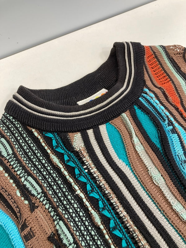 クージー COOGI AUSTRALIA 3D KNIT 3Dニット 総柄 クルーネック 水色系 ブラウン系 セーター マルチカラー Mサイズ 101MT-3544