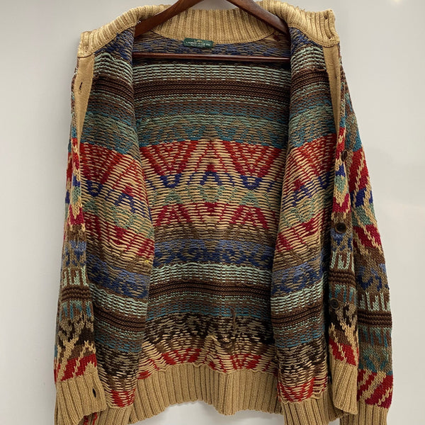 【曜日割引対象外】 ラルフローレン  RALPH LAUREN 00's LRL LAUREN JEANS CO. ネイティブ柄 ニットカーディガン カーディガン ベージュ 201MT-4778 VB