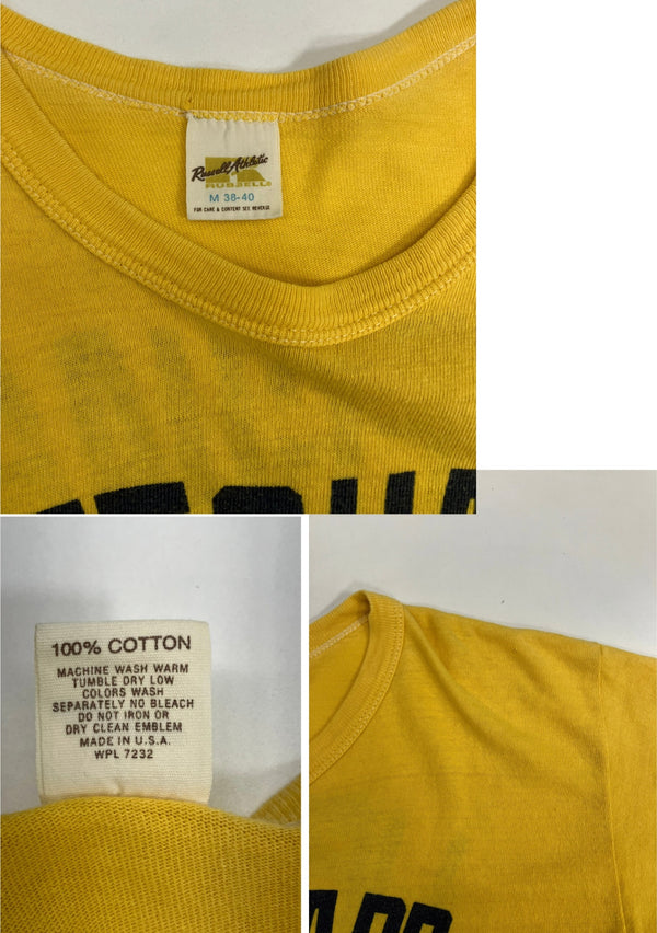 ラッセルアスレチック RUSSELL ATHLETIC 70's 70年代 金タグ後期 LIFEGUARD 染み込みプリント シングルステッチ VINTAGE ヴィンテージ MADE IN USA アメリカ製 Tシャツ イエロー Mサイズ 101MT-4648