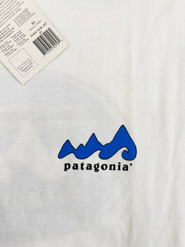パタゴニア PATAGONIA 90s Vintage ヴィンテージ  USA製 DEADSTOCK デッドストック surfboards サーフボード プリントTシャツ ロゴ  XL Tシャツ ホワイト LLサイズ 101MT-4705