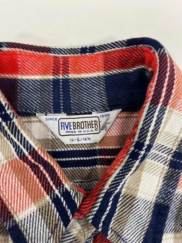 ファイブブラザー FIVE BROTHER 70s～ Vintage ヴィンテージ ネルシャツ チェックシャツ  US古着 長袖シャツ レッド Lサイズ 101MT-4088