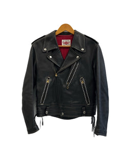 フラットヘッド THE FLAT HEAD ディアスキン ダブル ライダース ジャケット レザー 鹿革 レザーパイピング レザーレース 黒 36 ジャケット ブラック 101MT-5316