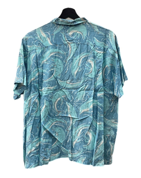 ヒステリックグラマー HYSTERIC GLAMOUR 80s 90s OPEN COLLAR SHIRT オープン カラー シャツ ハワイアン アロハ イルカ アーカイブ 開襟 半袖 青 0140 半袖シャツ 総柄 ブルー 104MT-1893