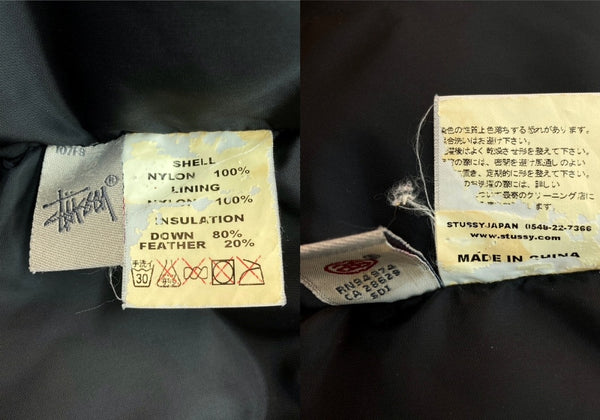 ステューシー STUSSY DOWN JACKET ダウン ジャケット N-3B フライト ニット切り替え ジップアップ ファー アウター 黒 ジャケット 総柄 ブラック Lサイズ 104MT-1653