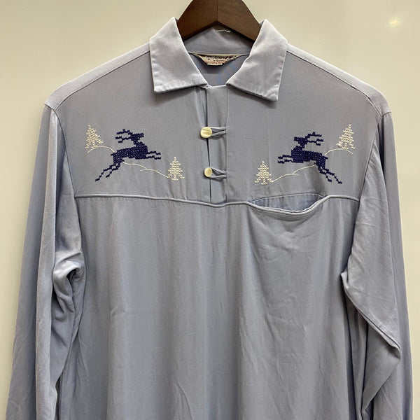 【曜日割引対象外】 ヴィンテージ vintage 50's WESTWARD-HO 刺繍 オープンカラーシャツ 長袖シャツ ブルー Mサイズ 201MT-4885 VB