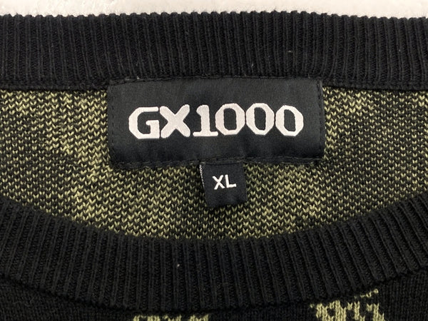 ジーエックス GX1000 JACQUARD CREWNECK KNIT ジャガード クルーネック ニット セーター スケートボードクルー 黒 セーター 総柄 ブラック XLサイズ 104MT-1010