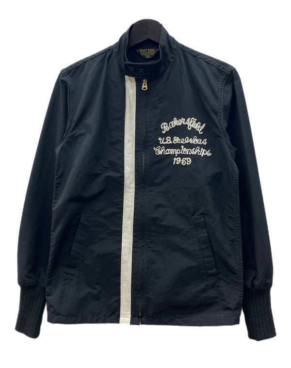 ウエストライド WESTRIDE ZIP UP JACKET ジップアップ ジャケット ウィンドブレーカー バイカー チェーンステッチ アウター 黒 ジャケット ライン ブラック XSサイズ 104MT-1673