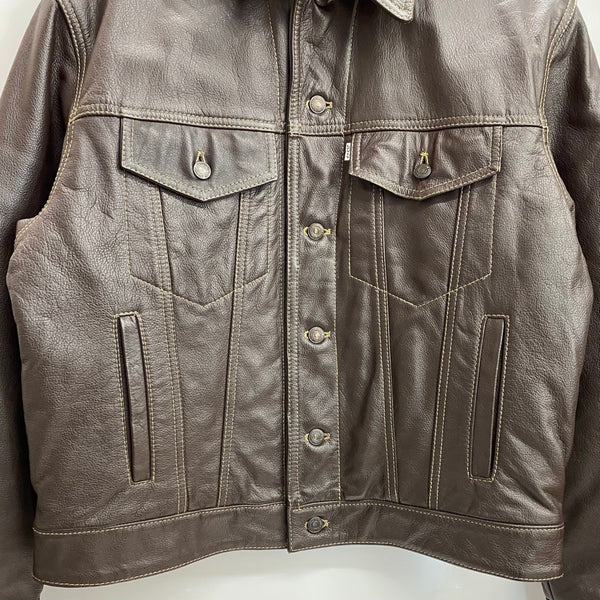 【曜日割引対象外】 リーバイス Levi's 90's LEATHER TRUCKER JACKET 70345-83-F94-153 ジャケット ブラウン Lサイズ 201MT-4094 VB