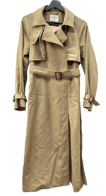 アメリ AMERI MINIMAL FLARE LONG TRENCH COAT ミニマル フレア ロング トレンチ テーラード ステンカラー ハイネック サイドボタン スリット ウエストマーク 日本製 BEIGE 1020730560 コート ベージュ Sサイズ 104LT-234