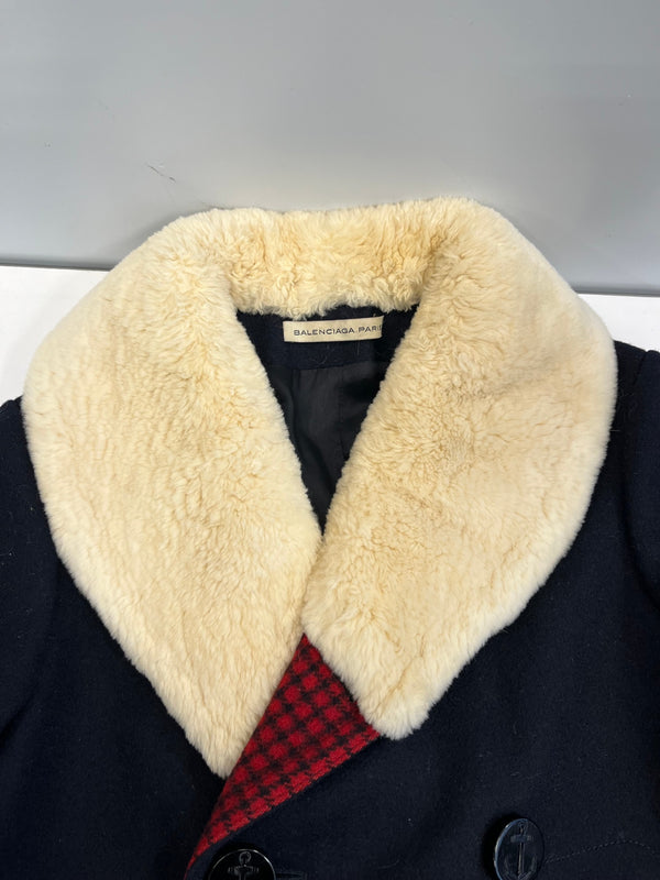 バレンシアガ BALENCIAGA イタリア製 Pコート ファー 紺 ジャケット ネイビー サイズ36 101LT-239