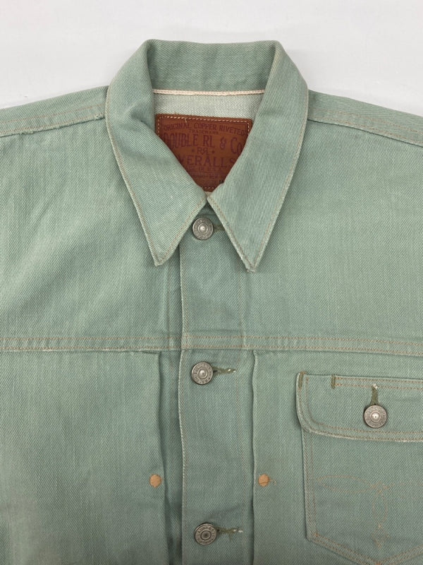 ダブルアールエル RRL SANTAFE WORK JACKET サンタフェ ワーク ジャケット デニム Gジャン ボタン 加工 Ralph Lauren ターコイズ 緑 ジャケット 無地 グリーン Mサイズ 104MT-2071