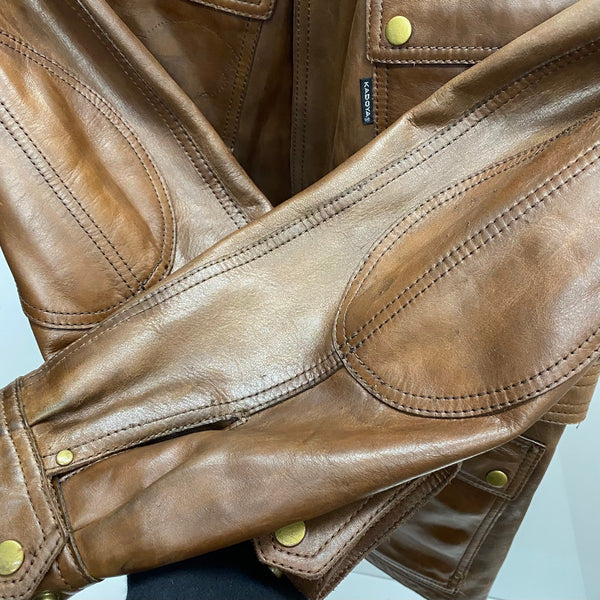 カドヤ KADOYA カーコート バイカーレザージャケット ライダース ジャケット ブラウン Lサイズ 201MT-4281