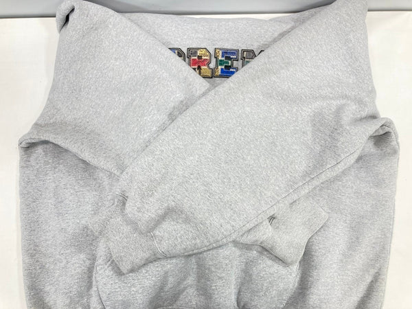 シュプリーム SUPREME collegiate patchwork leather hooded sweatshirt カレッジ パッチワーク レザー フーディ パーカー パーカ グレー Lサイズ 101MT-3501