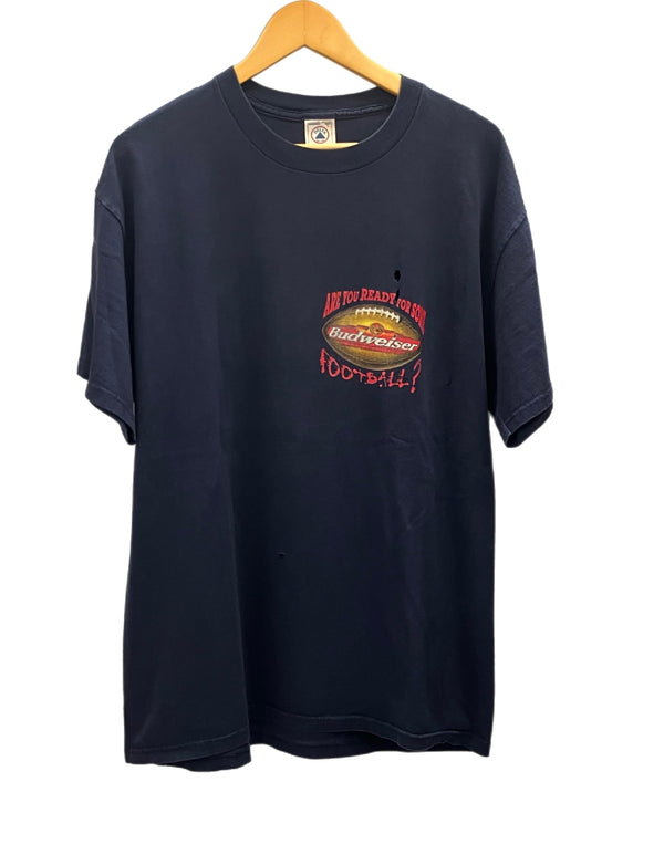 ヴィンテージ vintage 90s 90's DELTA Budweiser ARE YOU READY FOR SOME FOOTBALL? ©1998 バドワイザー カエル フロッグ FLOG Tシャツ ネイビー Lサイズ 101MT-2960