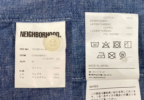 ネイバーフッド NEIGHBORHOOD CHAMBRAY C-SHIRT SS シャンブレー シャツ 半袖 スカル 骸骨 ボタン 青 181BENH-SHM04 半袖シャツ 刺繍 ブルー Mサイズ 104MT-1395