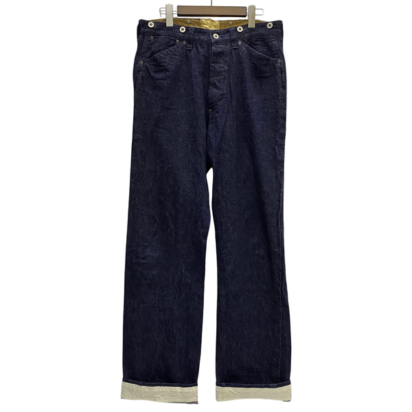 【曜日割引対象外】 ウエアハウス WAREHOUSE HELLER'S CAFE シンチバック サスペンダーボタン デニム ブルー 32サイズ 201MB-896 VB