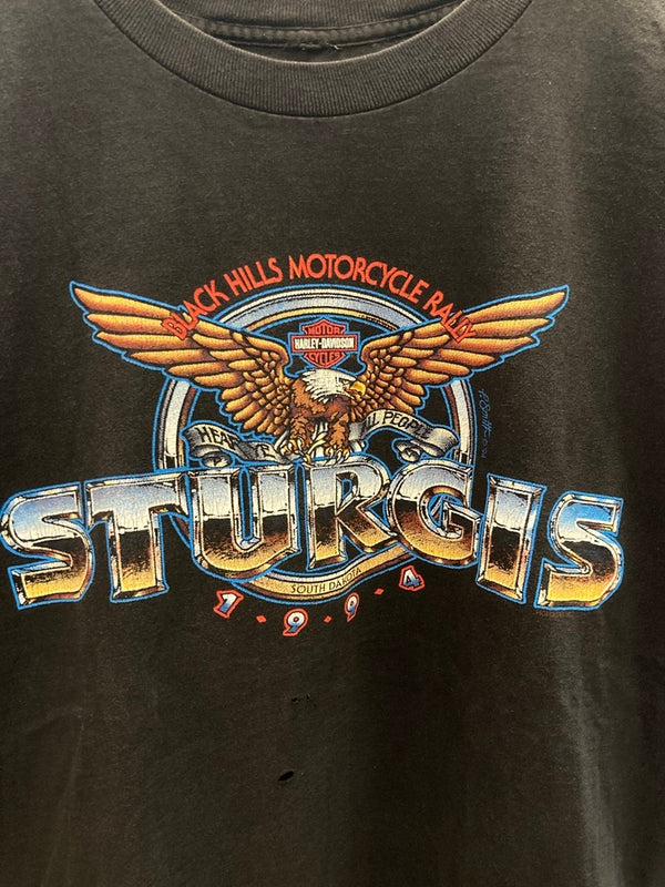 ハーレーダビッドソン Harley-Davidson 90s ©1994 Vintage ヴィンテージ  STURGIS  プリントTシャツシャツ  黒 Tシャツ ブラック 101MT-2991