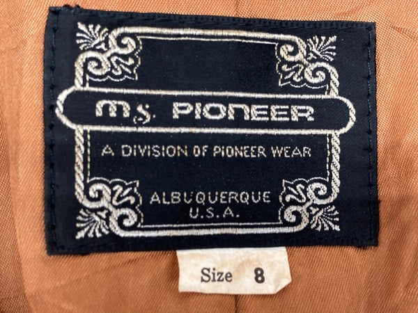 ヴィンテージ vintage MS.PIONEER USA製 70's~90’s GENUINE LEATHER 本革 スウェード ウエスタン フリンジ テーラード フロントボタン BROWN 茶色 ジャケット ブラウン SIZE8 104LT-198