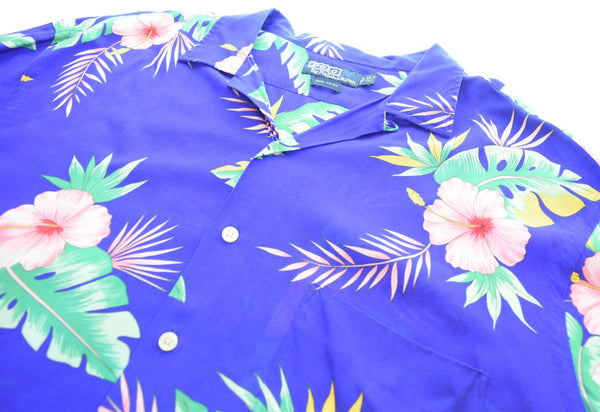ラルフローレン RalphLauren Polo Ralph Lauren 開襟 オープンカラーシャツ アロハシャツ XLT 半袖シャツ ブルー 103MT-2663