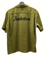 テンダーロイン TENDERLOIN 10SS T-BOWL SHT S/S ボーリングシャツ 開襟 バックロゴ チェーンステッチ 刺繍 OLIVE オリーブ KHAKI 緑 半袖シャツ ロゴ カーキ Sサイズ 104MT-658