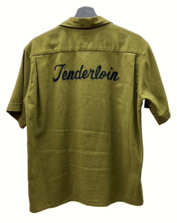 テンダーロイン TENDERLOIN 10SS T-BOWL SHT S/S ボーリングシャツ 開襟 バックロゴ チェーンステッチ 刺繍 OLIVE オリーブ KHAKI 緑 半袖シャツ ロゴ カーキ Sサイズ 104MT-658