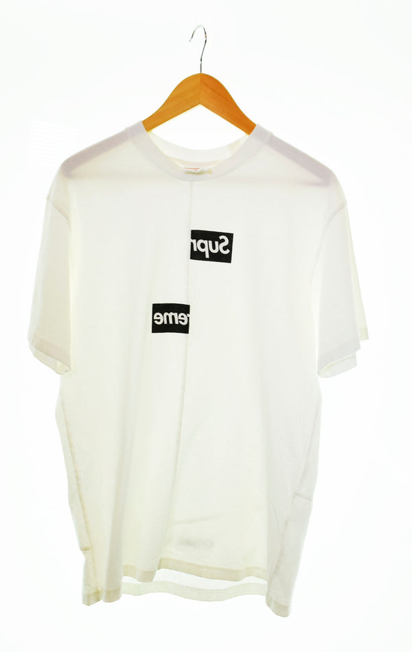 シュプリーム SUPREME 18AW COMME des GARCONS SHIRT コムデギャルソンシャツ Split Box Logo Tee スプリット ボックスロゴ Tシャツ 白  Tシャツ ロゴ ホワイト Mサイズ 103MT-510