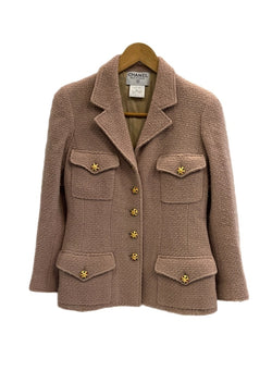 シャネル CHANEL CHANEL BOUTIQUE 96A ウールツイードジャケット 金ボタン ココボタン ブテック ピンク 茶 P08301V05067 ジャケット ピンク 40 101LT-193