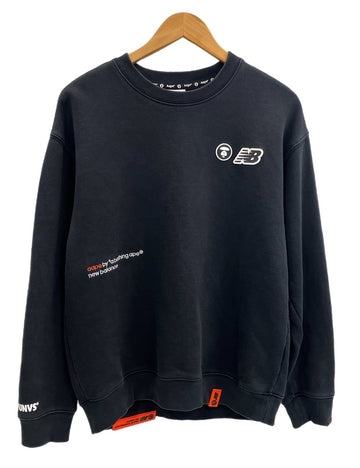 ア ベイシング エイプ A BATHING APE AAPE ×New Balance ニューバランス コラボ ロゴプリント トレーナー 黒 スウェット ブラック Sサイズ 101MT-4277