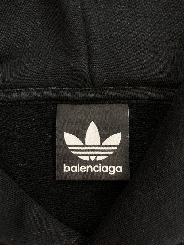 バレンシアガ BALENCIAGA 22AW × adidas アディダス Hoodie Large Fit ラージ フィット プルオーバー パーカー フーディ 刺繍 黒 729322 TNVN2 パーカ ロゴ ブラック Lサイズ 104MT-1646