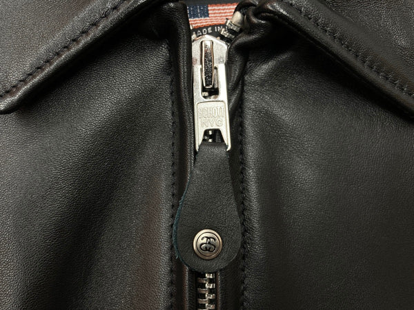 ステューシー STUSSY Schott ショット コラボ シングル ライダース レザー 革ジャン ラムレザー 羊革 USA製 黒 7547 サイズ 38 ジャケット ライン ブラック 104MT-2077