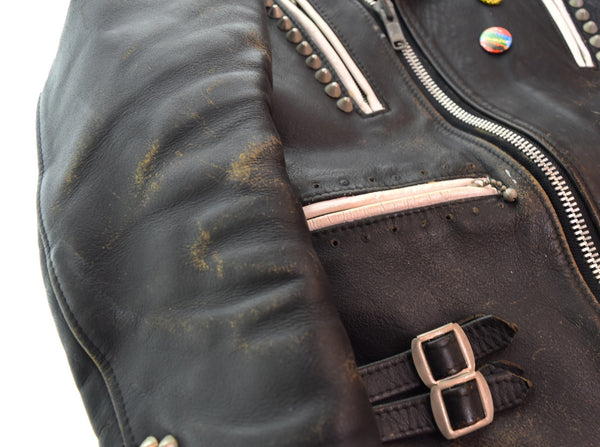 ヴィンテージ Vintage 80s 鋲ジャン ダブルライダースジャケット Made in England 80's パンク スタッズカスタム ロンジャン 英国製 ジャケット ブラック 103MT-3453