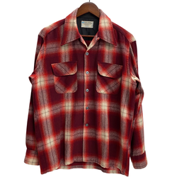 【曜日割引対象外】 ヴィンテージ vintage 70's ジェーシーペニー J.C.Penney オンブレチェック オープンカラーシャツ 開襟 長袖シャツ レッド Mサイズ 201MT-4192 VB
