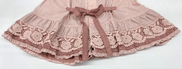 ピンクハウス PINKHOUSE 24AW ローズレース使い ブラウス スクエアネック 姫袖 フリルスリーブ リボン ミニサテン ピコフリル レース  コットン 綿 ロリータ ゴスロリ PINK A2143FB 366 長袖 花 ピンク 104LT-244