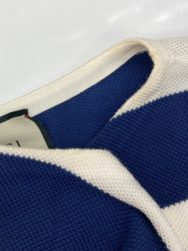 グッチ GUCCI L/S BORDER TEE ボーダー Tシャツ GGロゴ ニット 薄手 長袖 白 青 626048 XKBE5 ロンT ロゴ ホワイト XSサイズ 104MT-1892