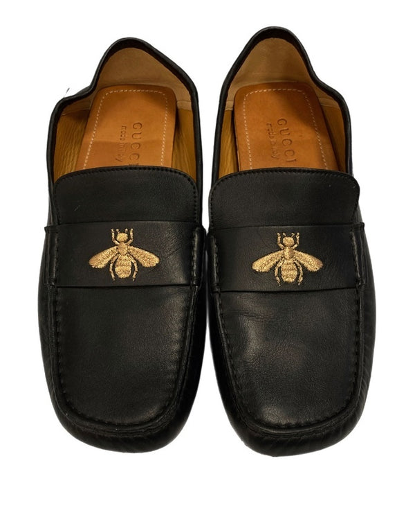 グッチ GUCCI Leather driver with bee ドライビングシューズ 蜂 MADE IN ITALY 黒 473769 メンズ靴 ローファー ブラック サイズ 6 101-shoes1472