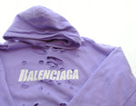 バレンシアガ BALENCIAGA  21SS Caps Destroyed Hoodie キャップス デストロイド フーディ ダメージ 加工 プルオーバー 659403 パーカ パープル Mサイズ 103MT-1729