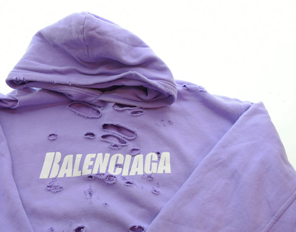 バレンシアガ BALENCIAGA  21SS Caps Destroyed Hoodie キャップス デストロイド フーディ ダメージ 加工 プルオーバー 659403 パーカ パープル Mサイズ 103MT-1729