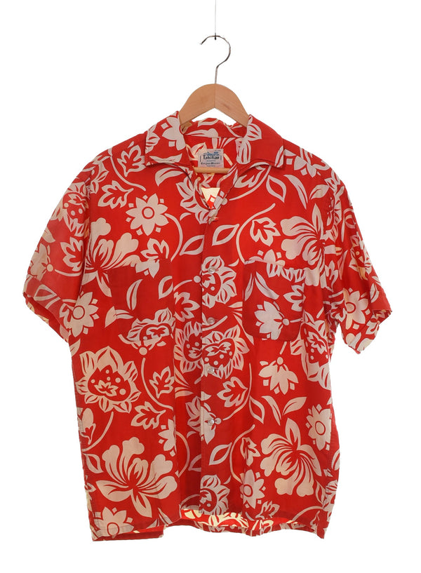 ヴィンテージ Vintage 60s 70s Tahitian アロハシャツ シャークカラー 半袖シャツ レッド Lサイズ 103MT-3129