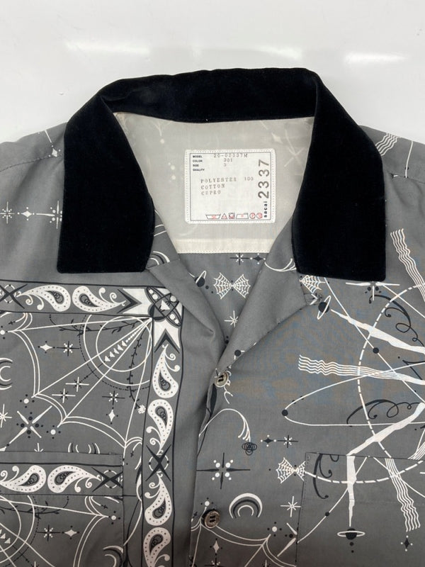 サカイ sacai 20SS × Dr Woo ドクター ウー Bandana Print Shirt バンダナ アロハ プリント シャツ 開襟 半袖 灰 20-02337M サイズ 3 半袖シャツ 総柄 グレー 104MT-1708
