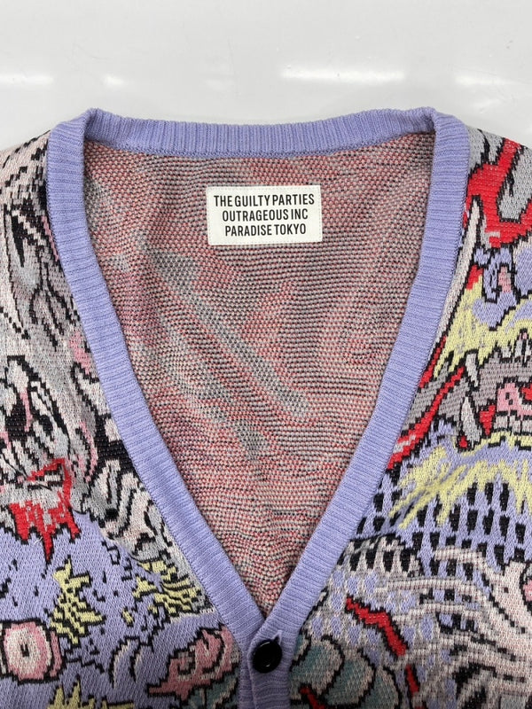 ワコマリア WACKO MARIA × TIM LEHI ティム リーハイ JACQUARD CARDIGAN ジャガード カーディガン スカル 髑髏 虎柄 龍柄 ニット カーディガン 総柄 マルチカラー Mサイズ 104MT-1749