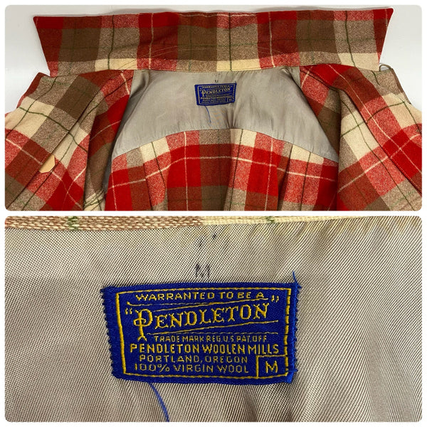 【曜日割引対象外】 ペンドルトン PENDLETON 50's オープンカラー ウール チェックシャツ 長袖シャツ レッド Mサイズ 201MT-3853 VB