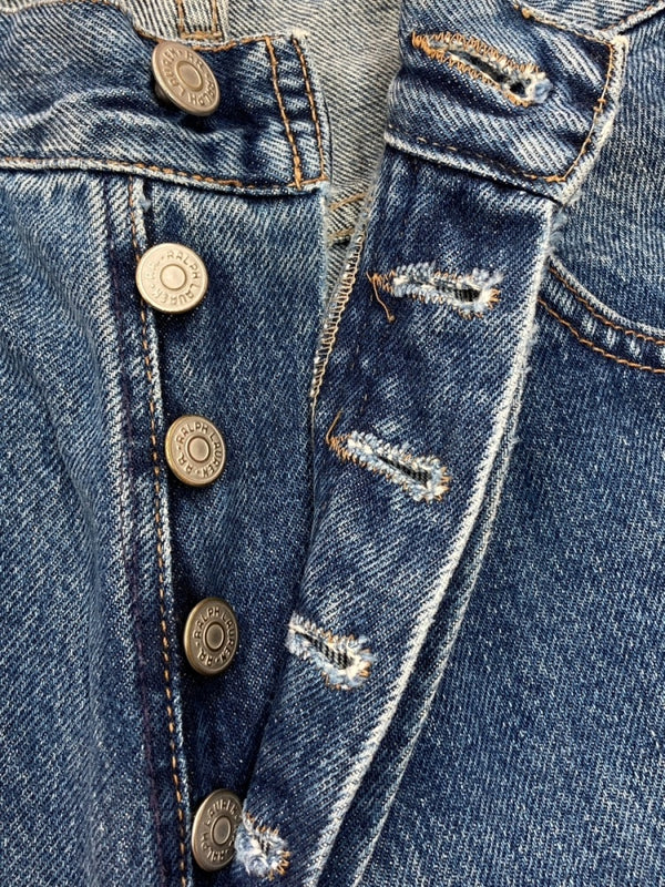 ダブルアールエル RRL 90s DENIM PANTS デニム パンツ ボタンフライ ジーパン ジーンズ USA製 Ralph Lauren インディゴ 青 ロゴ R001 デニム ブルー 30/32 104MB-231