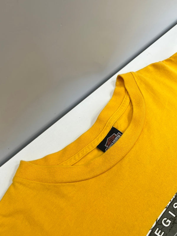 ハーレーダビットソン Harley-Davidson 00s 00's ©2004 バイク バイカー モーターサイクル バックプリント アメリカ製 MADE IN USA US古着 黄色 Tシャツ イエロー Lサイズ 101MT-4527