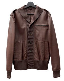 ボッテガヴェネタ BOTTEGA VENETA LEATHER JACKET レザー ジャケット 切り替え ボタン 薄手 アウター 赤茶 サイズ 48 ジャケット 無地 ブラウン 104MT-2107