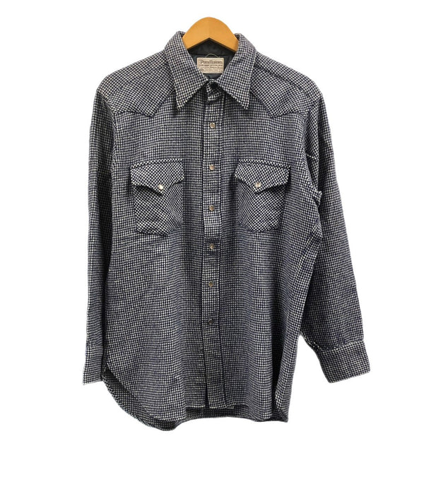 ペンドルトン PENDLETON 70's 70年代 ウエスタンシャツ チェック ウールシャツ ハウンドトゥース 千鳥柄 VINTAGE ヴィンテージ 長袖シャツ ブルー Lサイズ 101MT-4975